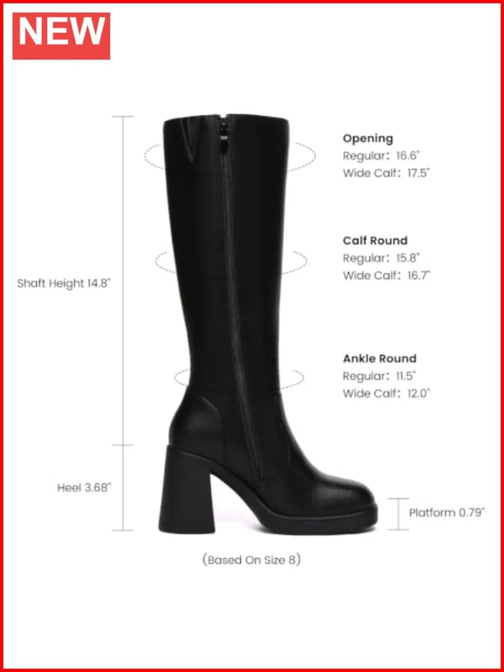 Women's Knee High Platform Boots Wide Calf Side Zipper Chunky Heel